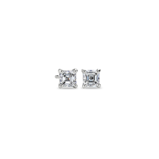 Asscher Diamond Stud Earrings in 14k White Gold (1 ct. tw.)