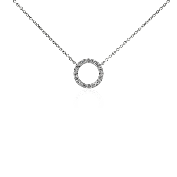 Mini Open Circle Diamond Necklace in 14k White Gold