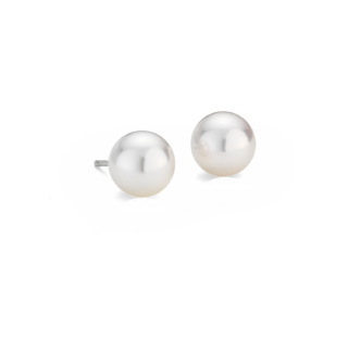 Classic Akoya Cultured Pearl Stud Earrings in 18k White Gold (8.0-8.5mm)