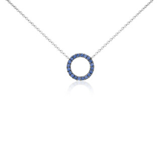 Mini Sapphire Circle Pendant in 14k White Gold (1mm)