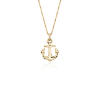 18" Petite Anchor Pendant in 14k Yellow Gold (1 mm)