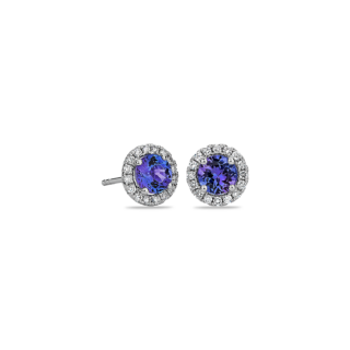 Tanzanite and Micropavé Diamond Stud Earrings in 14k White Gold (5mm)