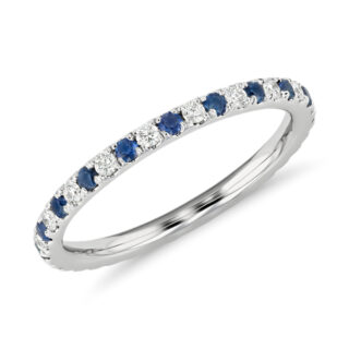 Riviera Pavé Sapphire and Diamond Eternity Ring in 14k White Gold (1.5mm)