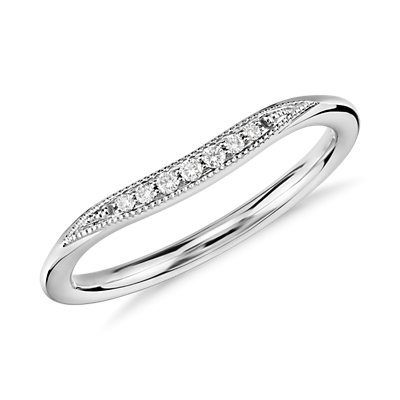 Petite Milgrain Curved Diamond Ring in 14k White Gold
