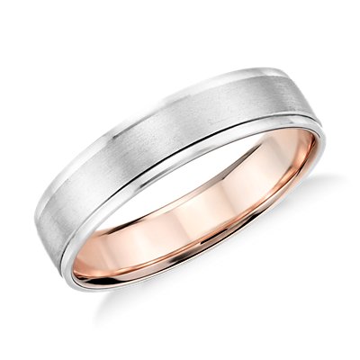 Brushed Inlay Wedding Ring in Platinum and 18k Rose Gold (5mm)