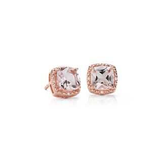 Morganite and Diamond Halo Stud Earrings in 14k Rose Gold (6mm)