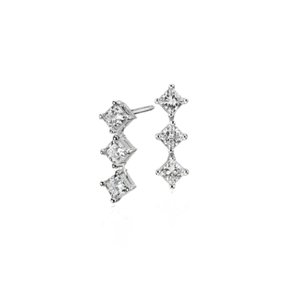 Blue Nile Signature Diamond Three-Stone Drop Earrings in Platinum (1 ct. tw.)