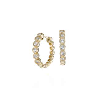 Petite Diamond Milgrain Hoop Earrings in 14k Yellow Gold (1/4 ct. tw.)