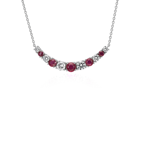 Graduated Ruby and Diamond Smile Necklace in 14k White Gold (1/2 ct. tw.)