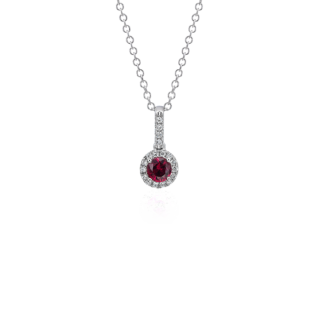 Ruby and Diamond Drop Pendant in 14k White Gold (4mm)