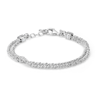 7.5" Double Strand Polished Woven Bracelet in Sterling Silver (2.3 mm)