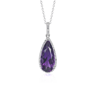 Pear Amethyst Pendant with White Topaz Halo in Sterling Silver (18x8mm)
