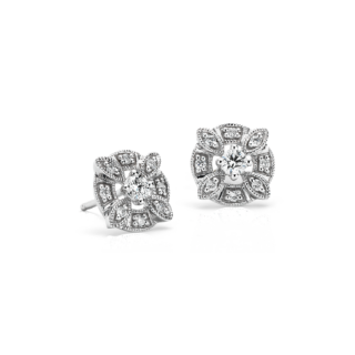Diamond Circular Floral Stud Earring in 14k White Gold (1/4 ct. tw.)