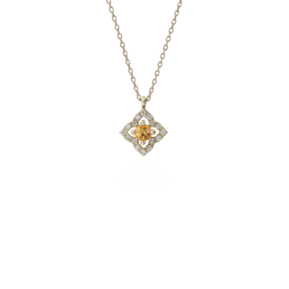 Petite Citrine and Diamond Floral Pendant in 14k Yellow Gold (2.8mm)