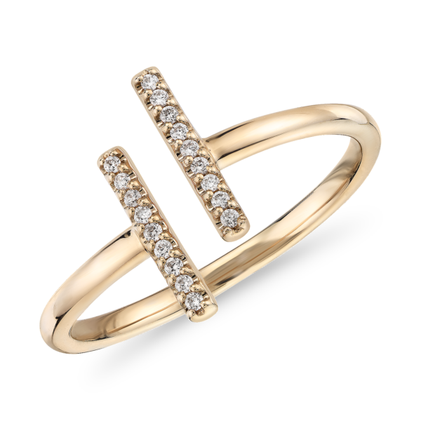 Delicate Pavé Split Bar Diamond Fashion Ring in 14k Yellow Gold