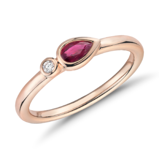 Bezel-Set Pear-Shaped Ruby and Diamond Stacking Ring in 14k Rose Gold (3x5mm)