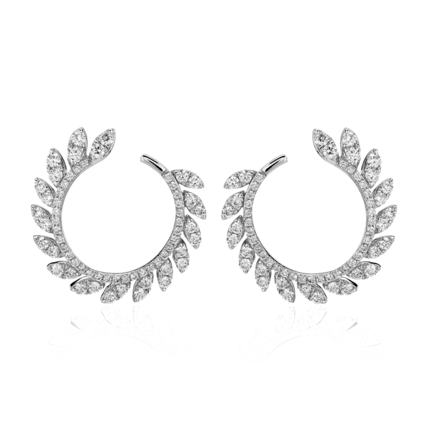 Diamond Pave Leaf Hoop Earrings in 14k White Gold (7/8 ct. tw.)