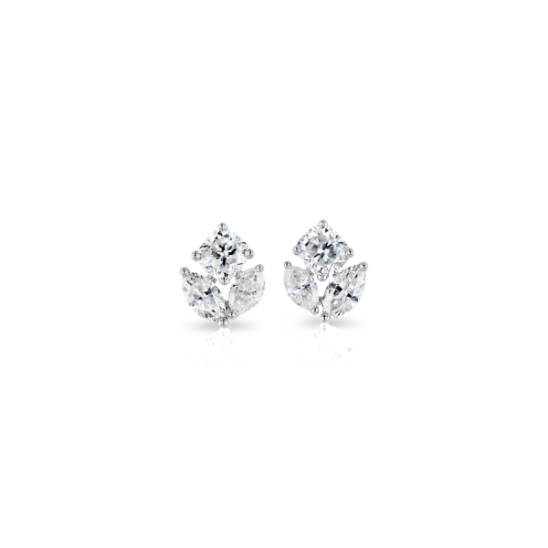 Mixed Shape Diamond Cluster Stud Earrings in 14k White Gold (1 ct. tw.)