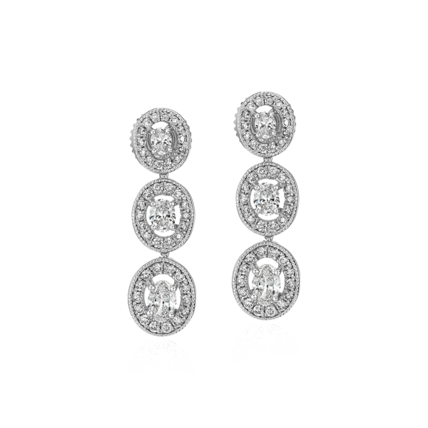 Oval-Cut Diamond Halo Drop Earrings in 14k White Gold (1 ct. tw.)
