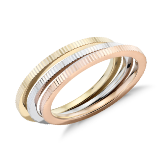 High Polish Vertical Texture Stacking Rings in 14k White