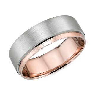 Asymmetrical Polish Edge Matte Wedding Ring in Platinum and 18k Rose Gold (7mm)
