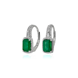Emerald Drop Earrings in 14k White Gold