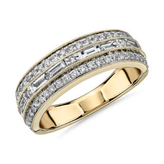 ZAC ZAC POSEN Triple Row East-West Baguette & Pave Diamond Wedding Ring in 14k Yellow Gold (6 mm