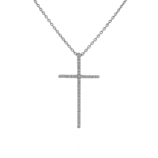 Large Slender Diamond Cross Pendant in 14k White Gold (1/8 ct. tw.)