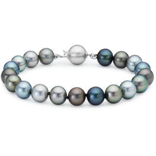 Multi-Color Tahitian Cultured Pearl Bracelet with 18k White Gold (8.0-9.0mm)