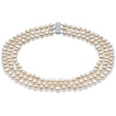 Three-Strand Baroque Freshwater Cultured Pearl Necklace with Sterling Silver (7.5mm)